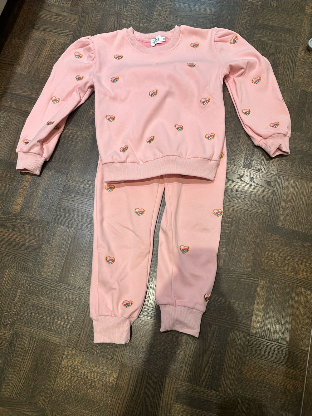 Lola and the Boys Pink Heart Patch Sweatshirt & Jogger Set size 10